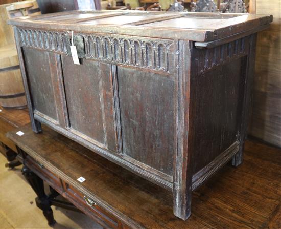 A late 17th/early 18th century oak three-panel coffer(-)